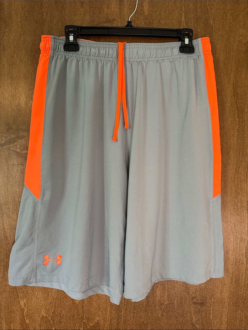 Under Armour Gray Athletic Shorts with Neon Orange Accents